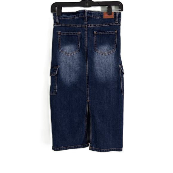 NWT Wallflower Girl Dark Denim Girls Maxi Cargo Skirt w/ Fading Back Split-12 - Picture 3 of 7